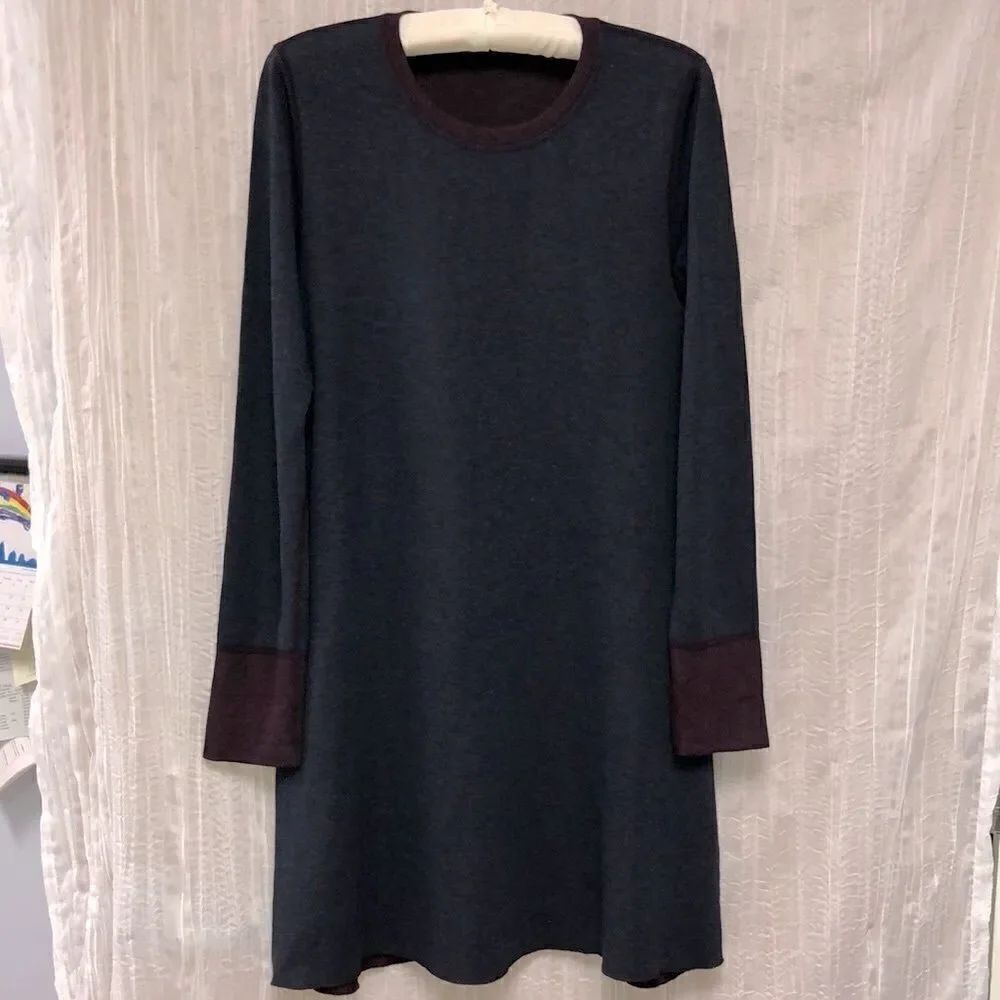 Three Dots L Reversible Knit Long Sleeve Navy Burgundy Reverse Weave Dress